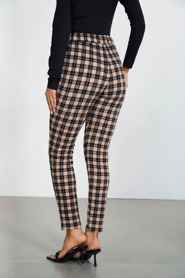 WDIRARA Women's Stretchy Plaid Print Pants Soft Skinny Regular Fashion Leggings