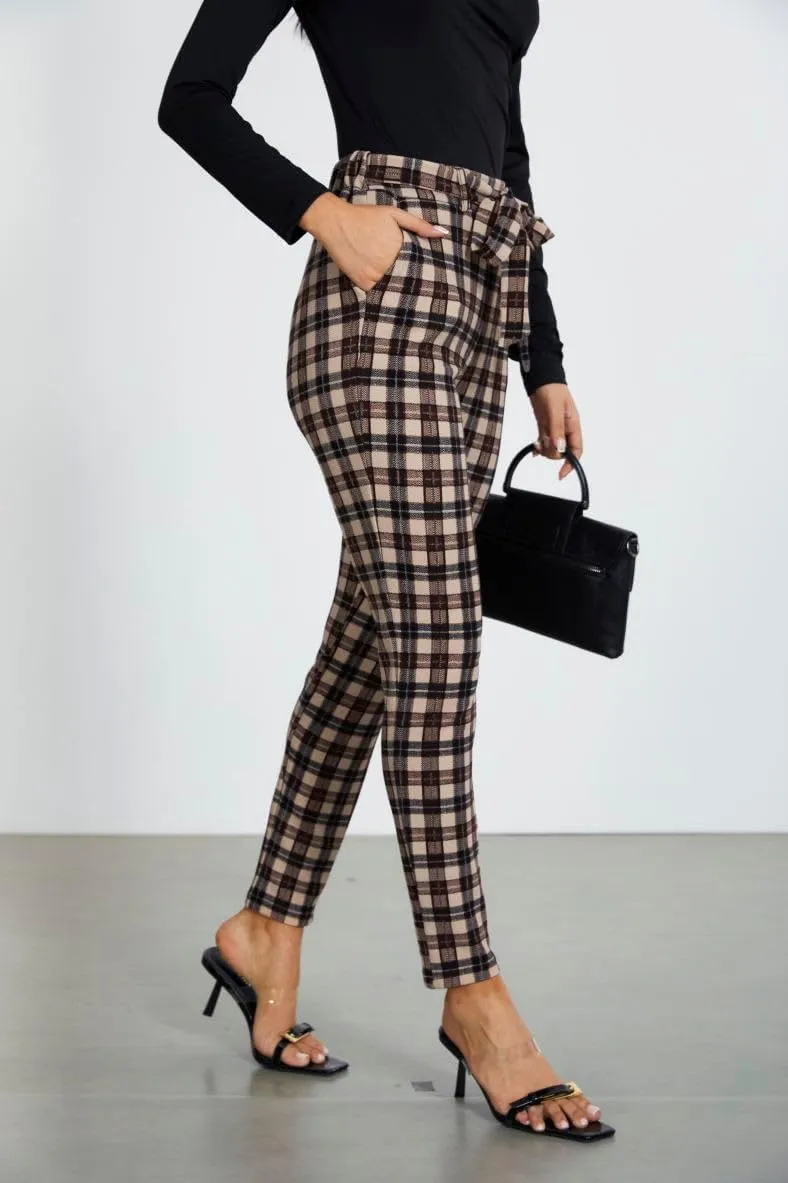 WDIRARA Women's Stretchy Plaid Print Pants Soft Skinny Regular Fashion Leggings