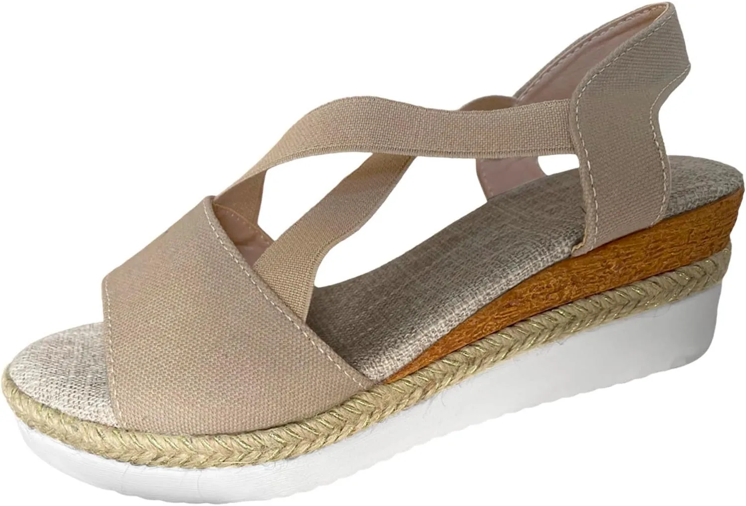 Wedge Sandals for Women Dressy Slip on Comfortable Summer Fashion Beach Sandals Open Toe Crossed Elastic Band Walking Shoes