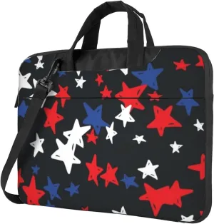 White Red And Blue Stars Waterproof 13-15.6 Inch Laptop Bag For Man And Women, Computer Messenger Bag, Trendy Shoulder Strap Design