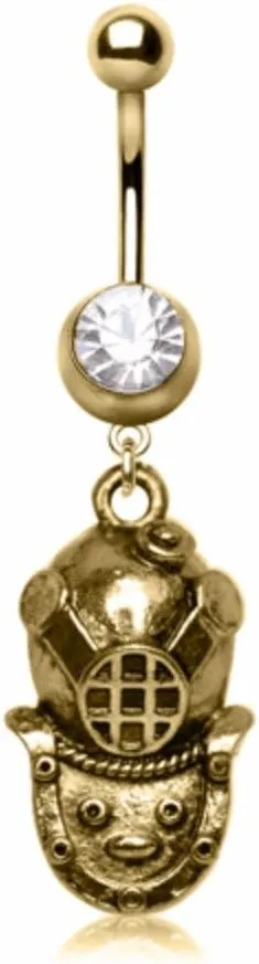 WildKlass Jewelry Gold Plated Antique Diver Helmet Navel Ring