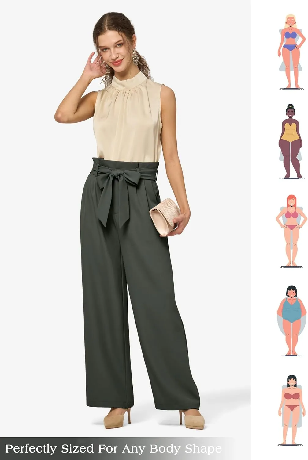Willit Women's Wide Leg Pants Belted High Waisted Work Dress Pants Casual Palazzo Long Trousers 28"/30"/32"