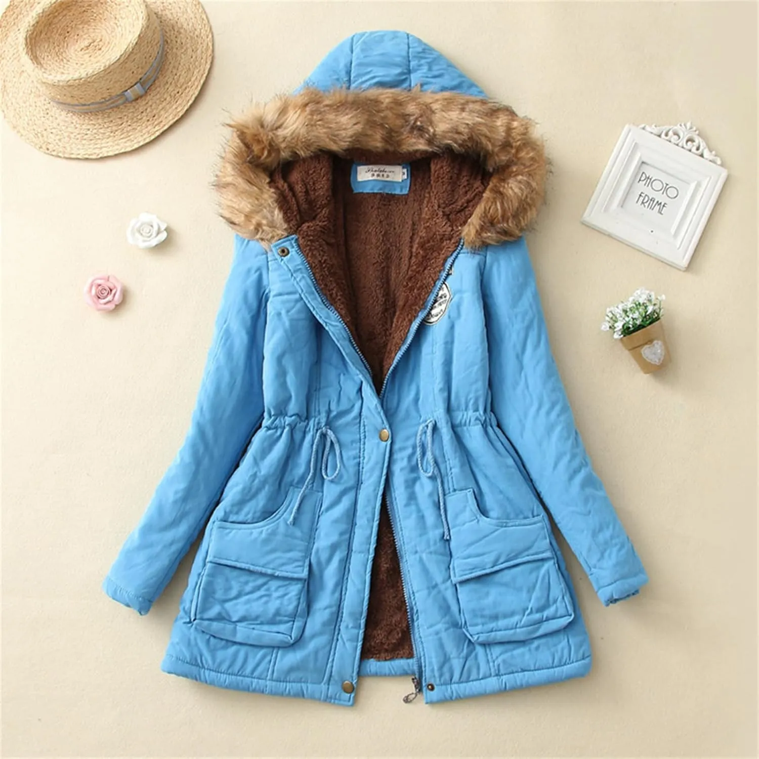 Winter Jackets for Women Warm Faux Lamb Wool Lined Jacket Coat Mid Length Thicken Padded Jacket