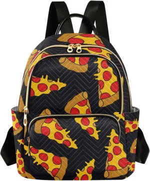 Women Fashion Backpack Pizza Black Sturdy Daily Bag Compact Regular Bag Diaper Bag