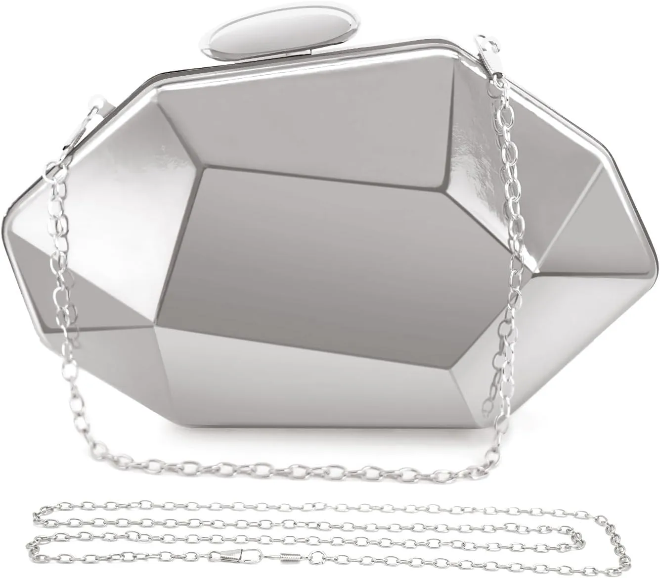 Women Lattice Pattern Metal Evening Bag Geometric Evening Clutch Purse Handbag Strap for Proms Weddings Parties