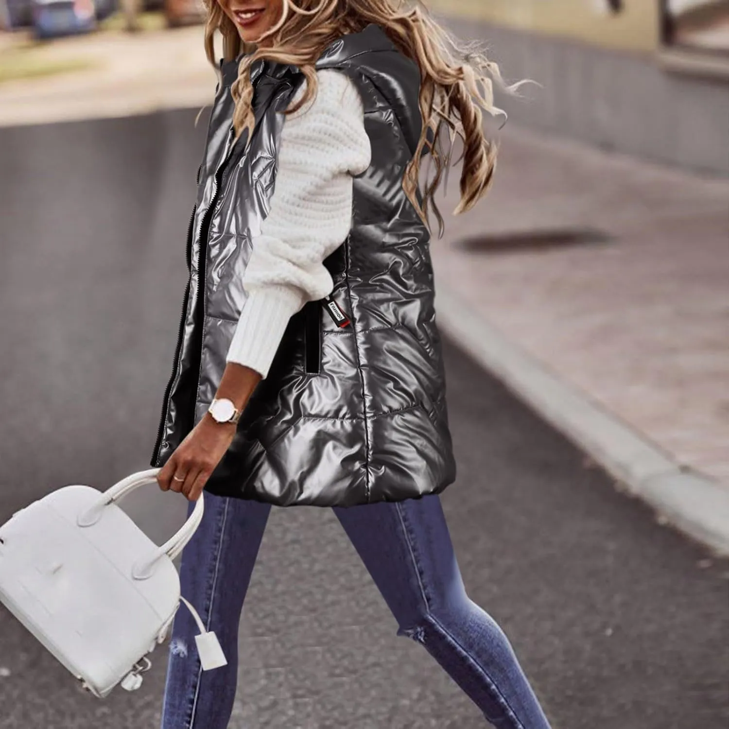 Women Puffer Vest Light Weight Coats Winter Fall Winter 2023 Casual Cotton Padded Down Coats Warm Zip Up Tank Classic