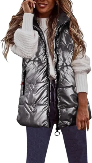 Women Puffer Vest Light Weight Coats Winter Fall Winter 2023 Casual Cotton Padded Down Coats Warm Zip Up Tank Classic