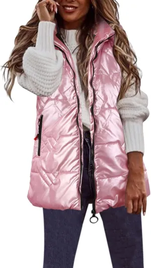 Women Puffer Vest Light Weight Coats Winter Fall Winter 2023 Casual Cotton Padded Down Coats Warm Zip Up Tank Classic