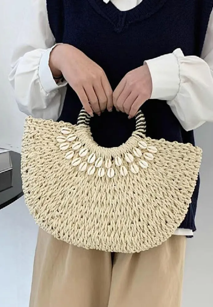 Women Straw Bag Handwoven Summer Beach Handbag Handmade Tote Bag Casual Top Handle Clutch Bag Rattan Bags 2025