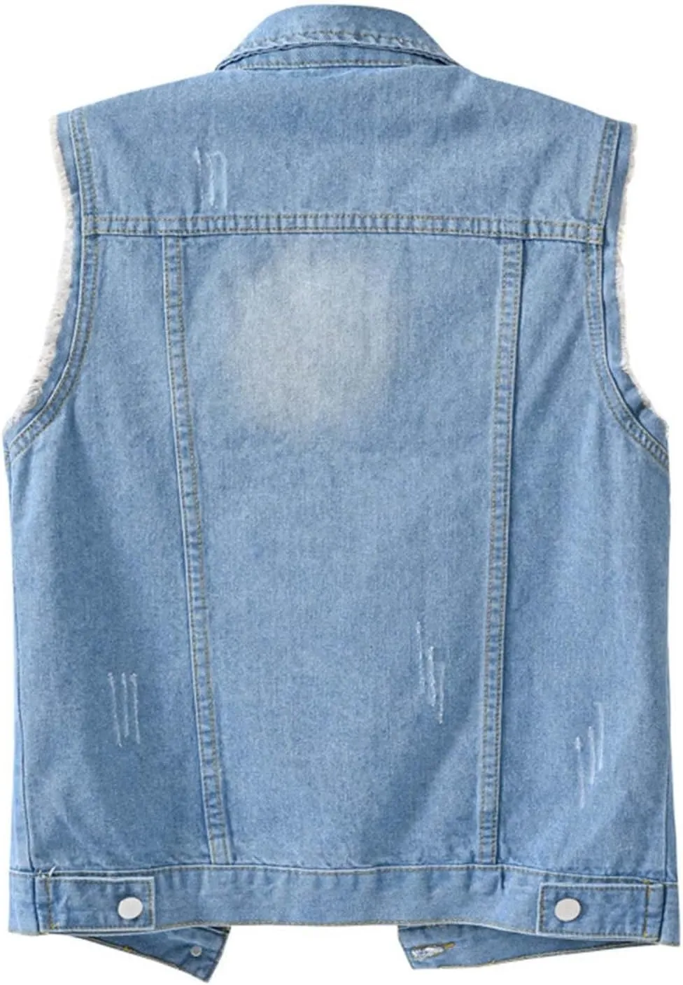 Women Summer Casual Frayed Denim Waistcoat Lapel Sleeveless Button Down Ripped Jacket Vest with Pockets