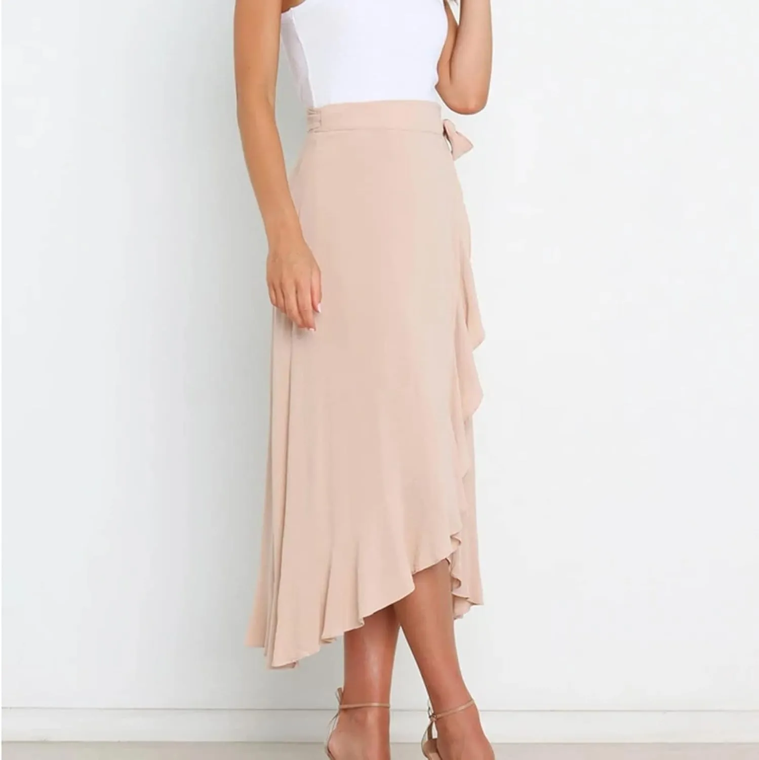 Women Trendy 2025 Bowknot Belt Waist Skirts Elegant Pleated Wrap Flared Long Swing Skirt Boho Flowy Beach Outfit