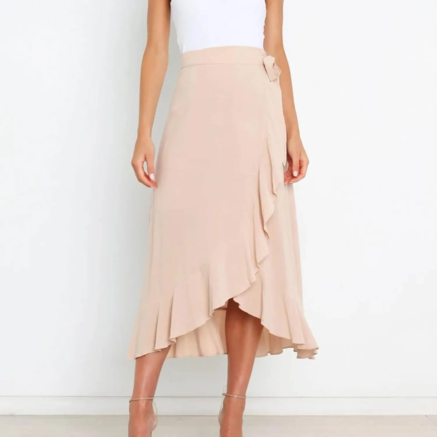 Women Trendy 2025 Bowknot Belt Waist Skirts Elegant Pleated Wrap Flared Long Swing Skirt Boho Flowy Beach Outfit