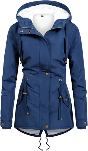 Women Winter Thickened Plush Coat Fleece Lined Hooded Jacket Solid Puffer Cotton Padded Coats Warm Outerwear