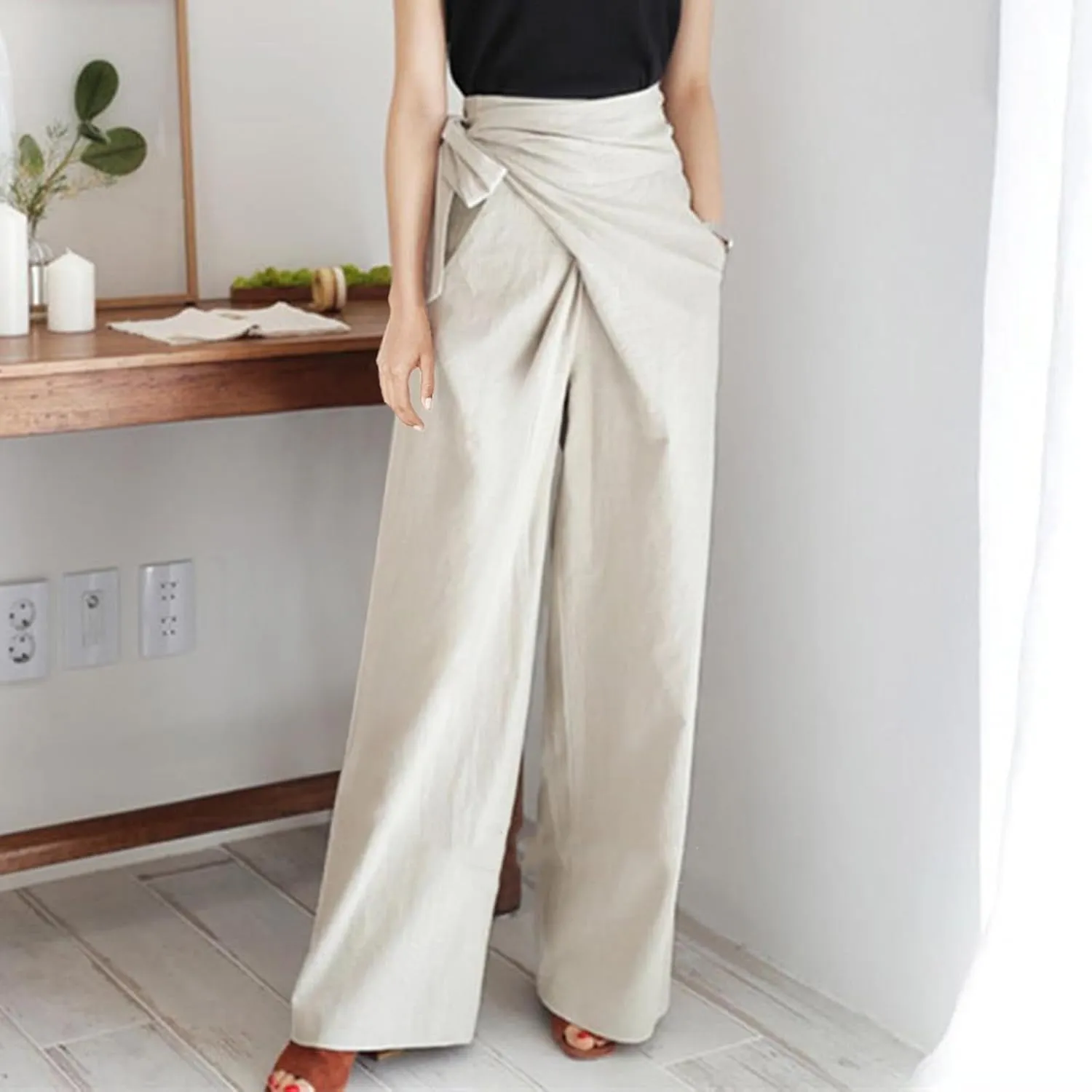 Women's 2023 Design Lace Up High Waist Trouser Street Fashion Popular Straight Wide Leg Comfy Pant Versatile Pant