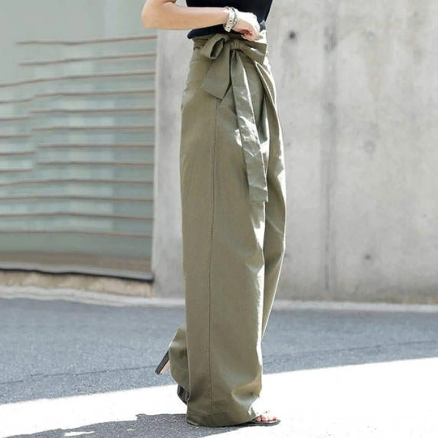 Women's 2023 Design Lace Up High Waist Trouser Street Fashion Popular Straight Wide Leg Comfy Pant Versatile Pant