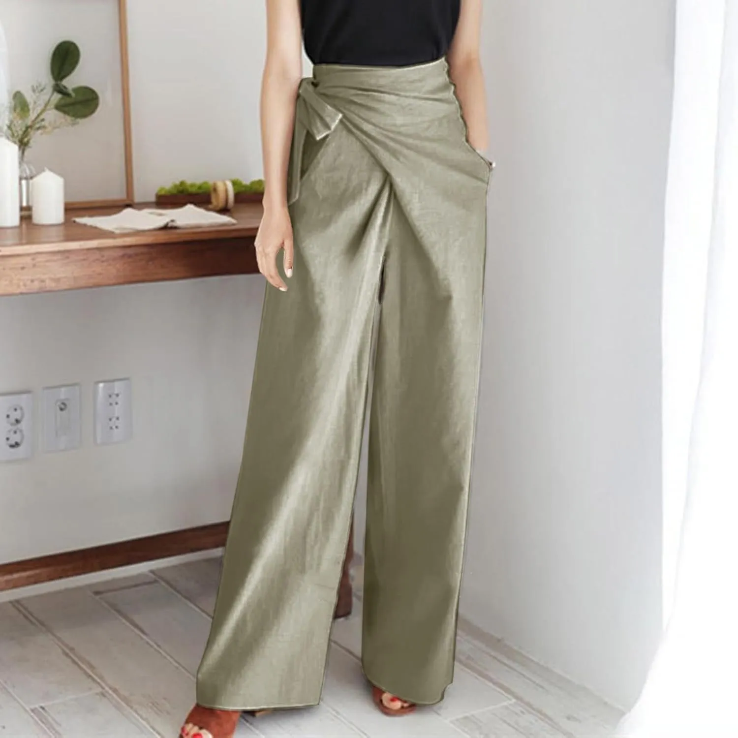 Women's 2023 Design Lace Up High Waist Trouser Street Fashion Popular Straight Wide Leg Comfy Pant Versatile Pant