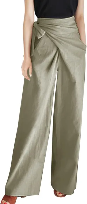 Women's 2023 Design Lace Up High Waist Trouser Street Fashion Popular Straight Wide Leg Comfy Pant Versatile Pant