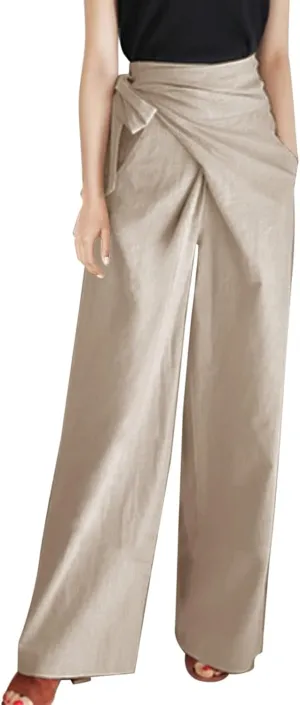 Women's 2023 Design Lace Up High Waist Trouser Street Fashion Popular Straight Wide Leg Comfy Pant Versatile Pant