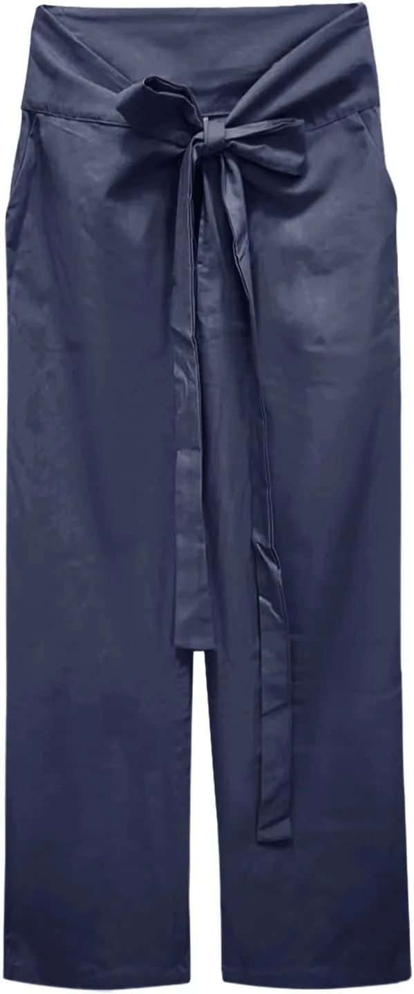 Women's 2023 Design Lace Up High Waist Trouser Street Fashion Popular Straight Wide Leg Comfy Pant Versatile Pant