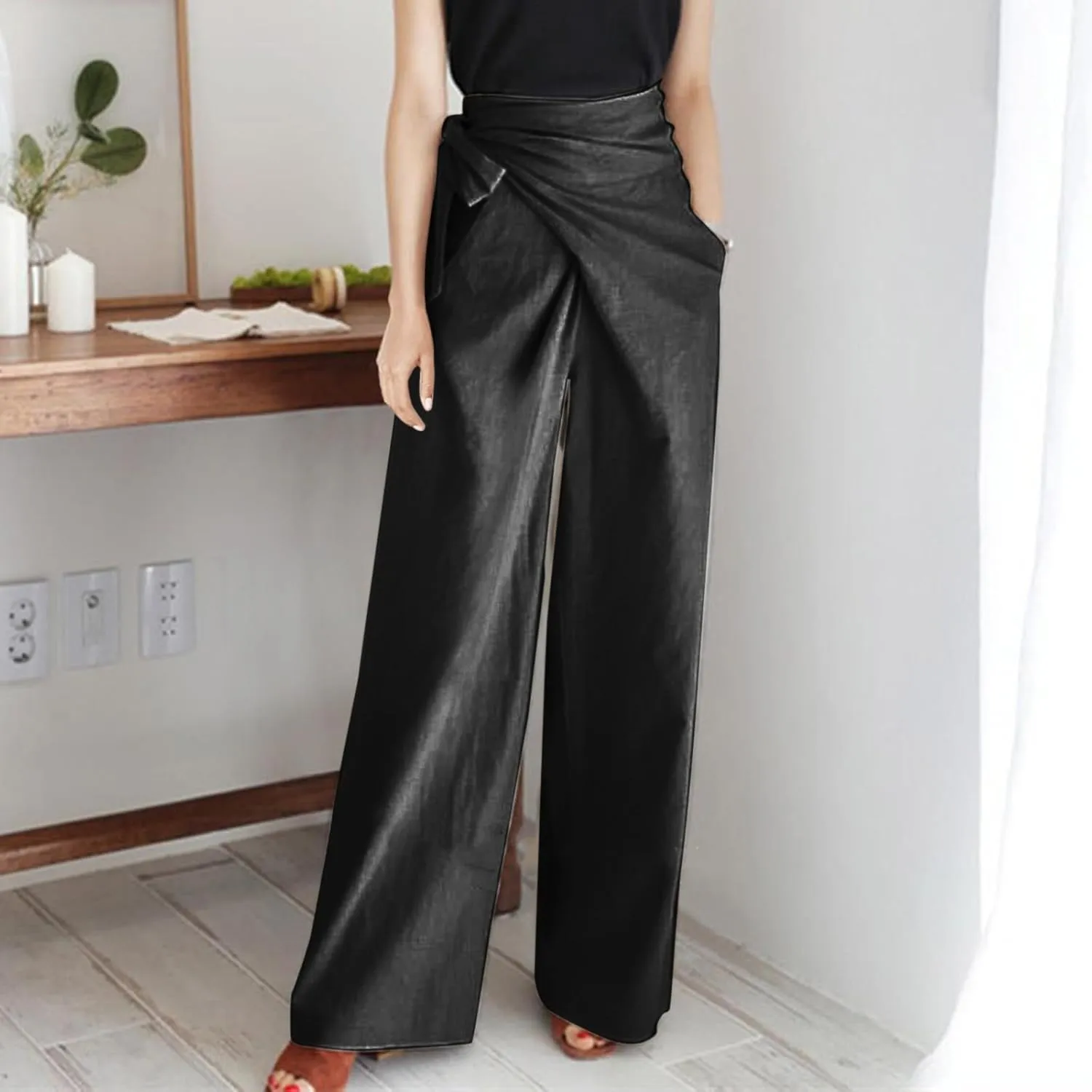 Women's 2023 Design Lace Up High Waist Trouser Street Fashion Popular Straight Wide Leg Comfy Pant Versatile Pant