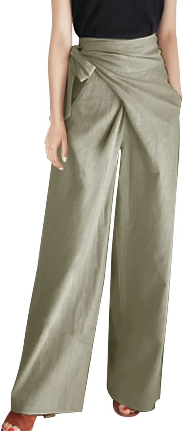 Women's 2023 Design Lace Up High Waist Trouser Street Fashion Popular Straight Wide Leg Comfy Pant Versatile Pant