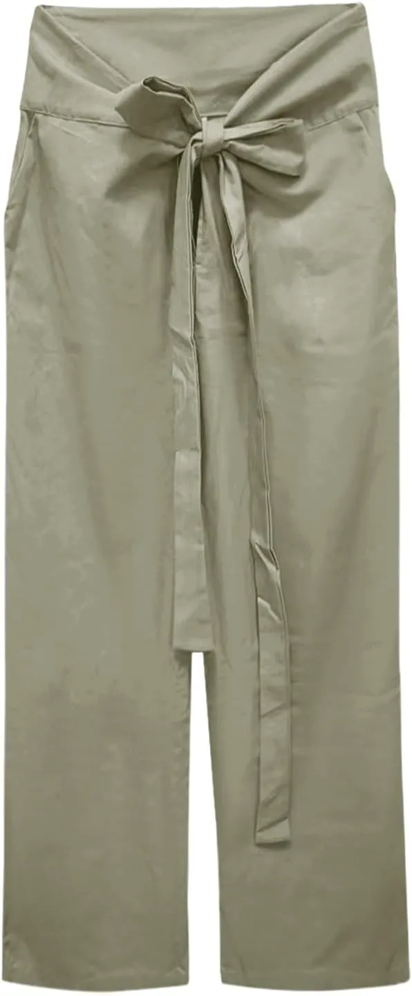 Women's 2023 Design Lace Up High Waist Trouser Street Fashion Popular Straight Wide Leg Comfy Pant Versatile Pant
