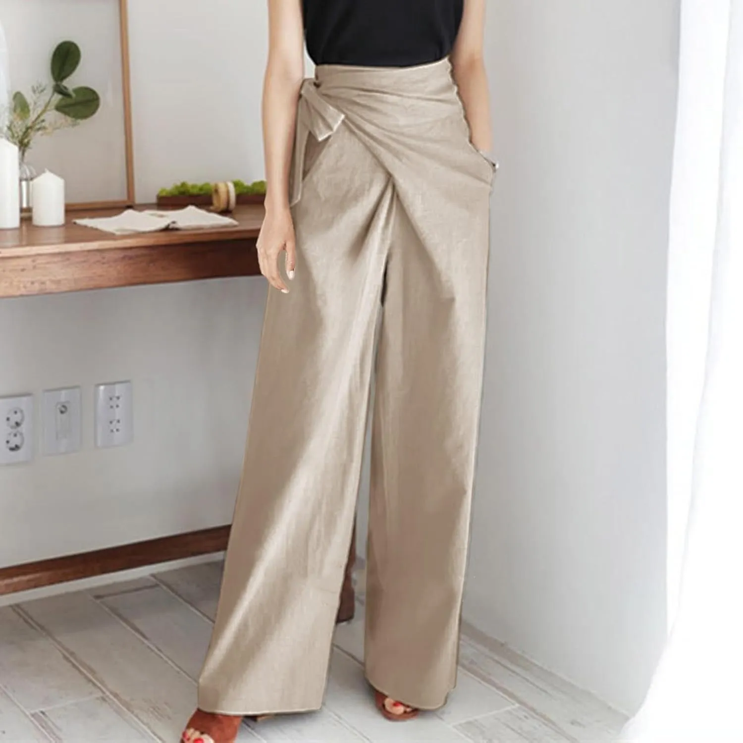 Women's 2023 Design Lace Up High Waist Trouser Street Fashion Popular Straight Wide Leg Comfy Pant Versatile Pant