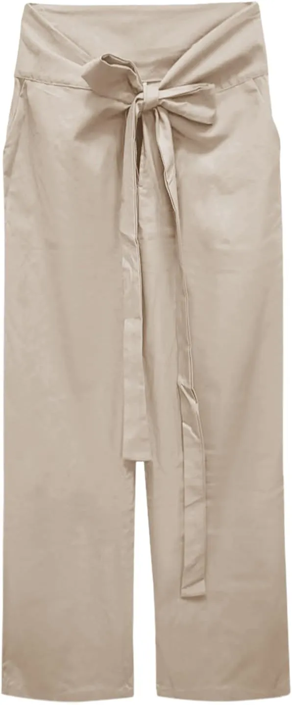 Women's 2023 Design Lace Up High Waist Trouser Street Fashion Popular Straight Wide Leg Comfy Pant Versatile Pant