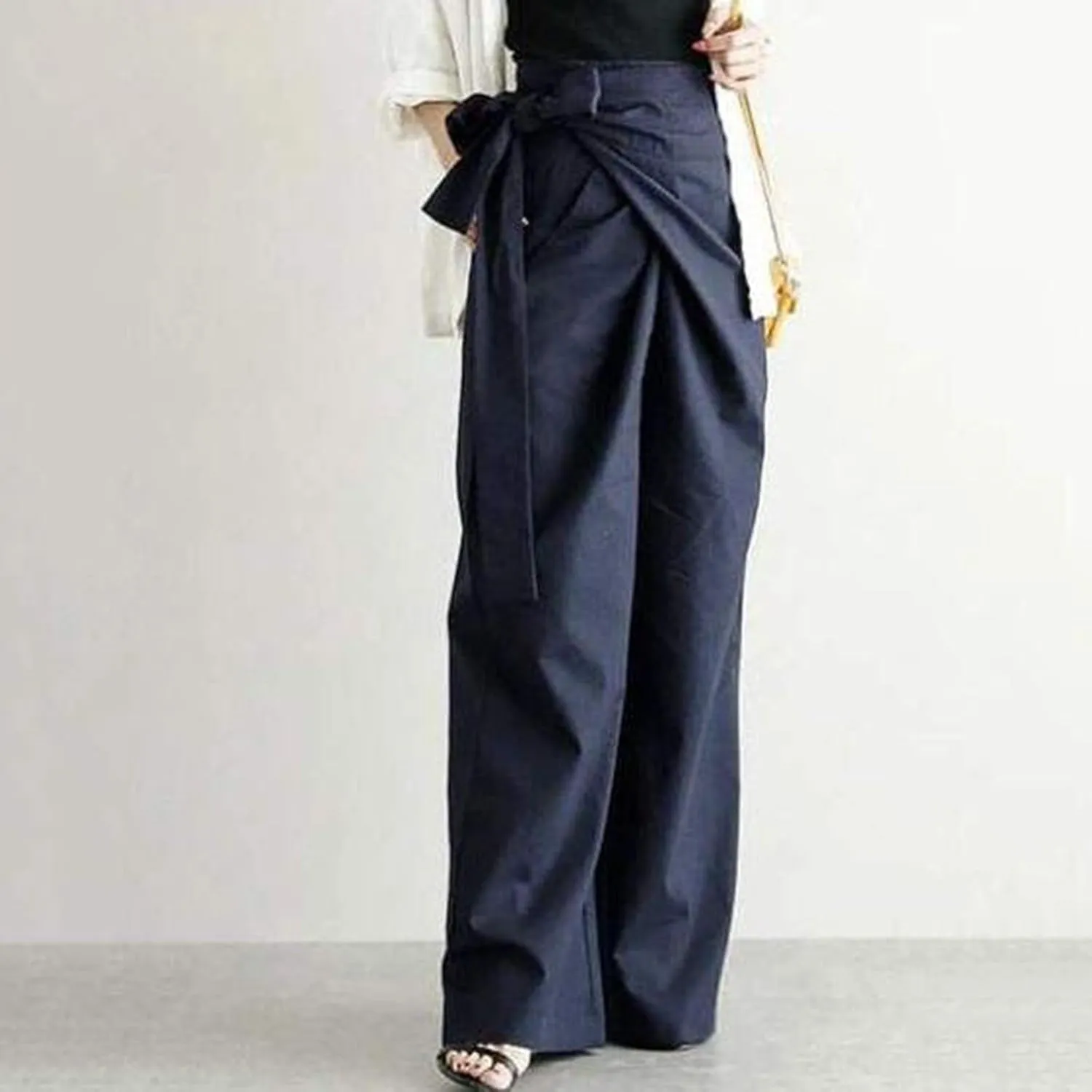 Women's 2023 Design Lace Up High Waist Trouser Street Fashion Popular Straight Wide Leg Comfy Pant Versatile Pant