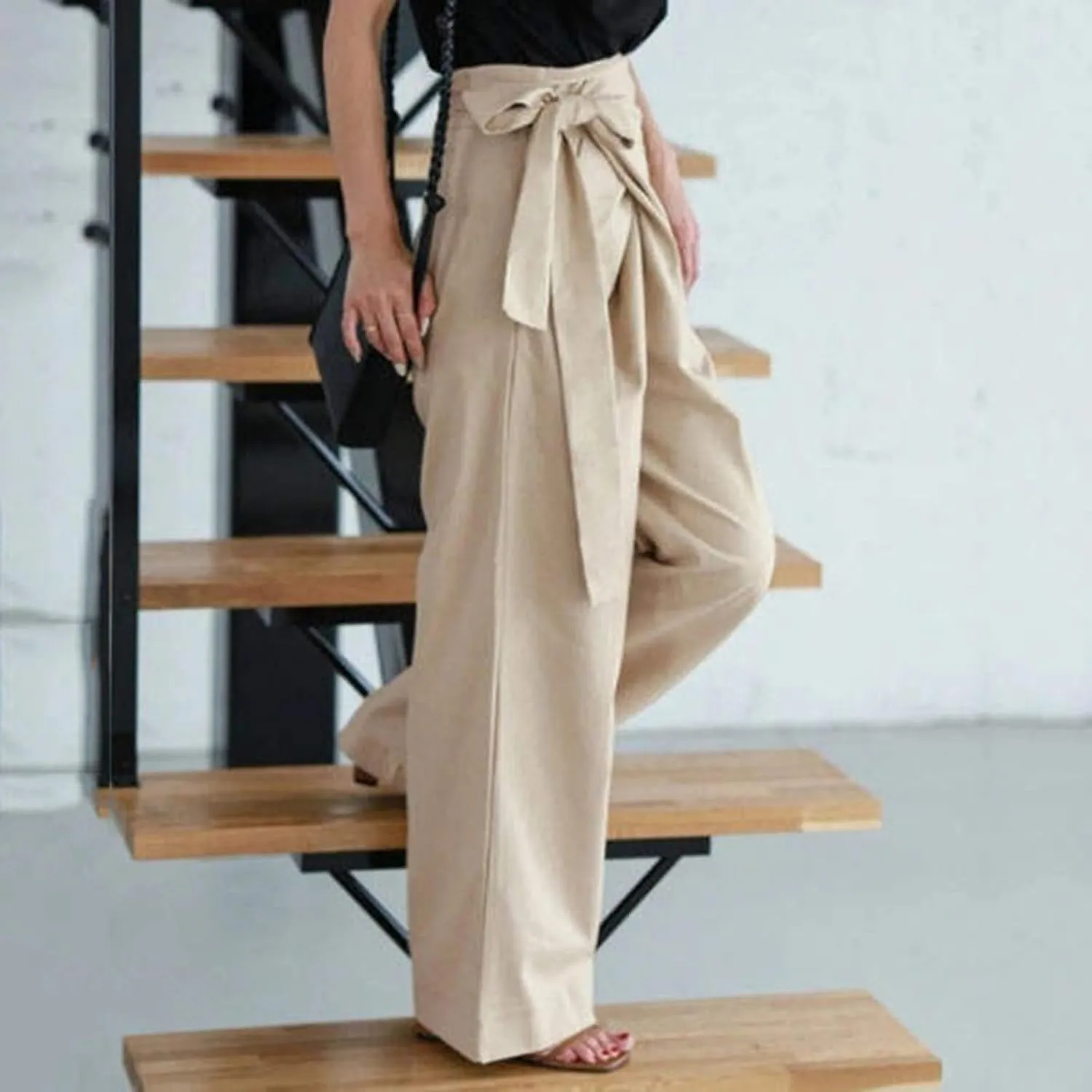 Women's 2023 Design Lace Up High Waist Trouser Street Fashion Popular Straight Wide Leg Comfy Pant Versatile Pant