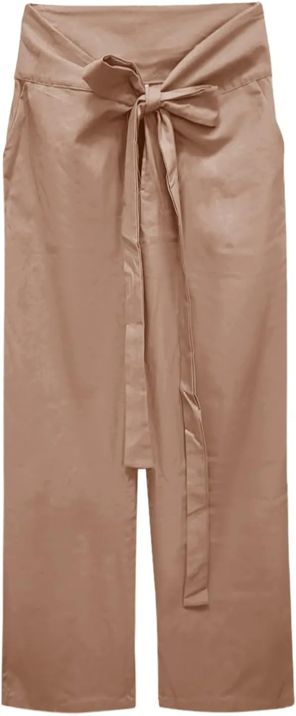 Women's 2023 Design Lace Up High Waist Trouser Street Fashion Popular Straight Wide Leg Comfy Pant Versatile Pant