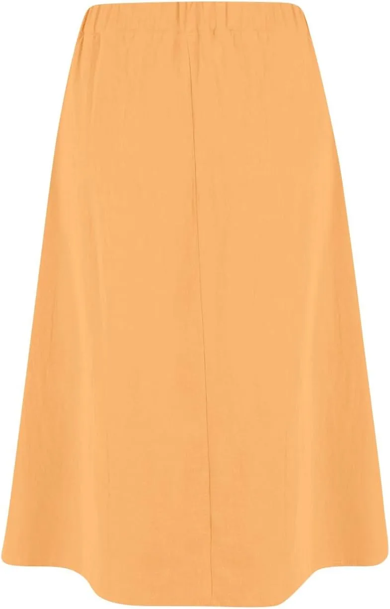 Womens A Line Midi Skirt Vintage Front Button Swing Skirt Summer Casual High Waisted Pleated Midi Skirt with Pockets