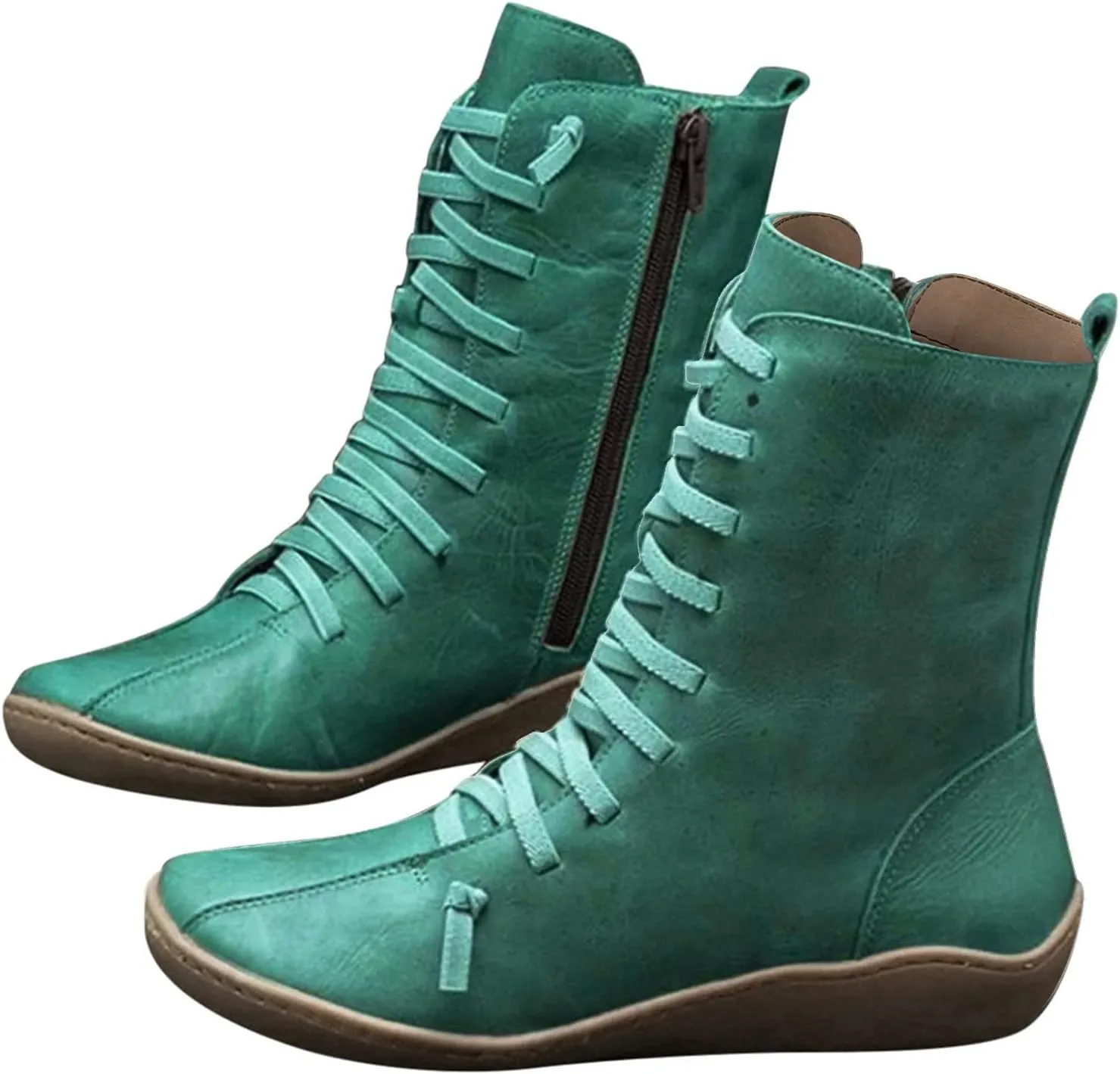 Women's Casual Boots Work Boots for Women Wide WidthWomen's Retro Mid-Calf Boots Solid Color Lace-up Short Boots