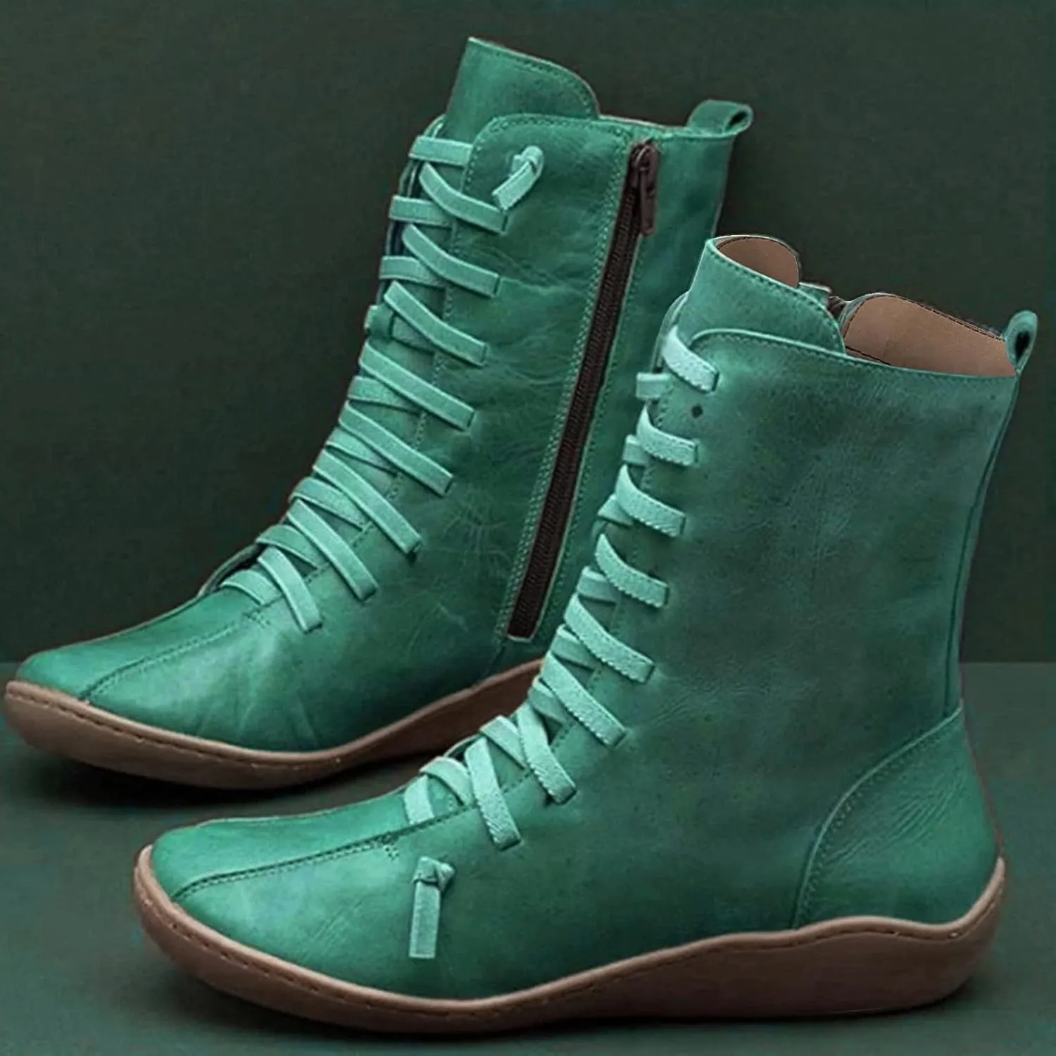 Women's Casual Boots Work Boots for Women Wide WidthWomen's Retro Mid-Calf Boots Solid Color Lace-up Short Boots