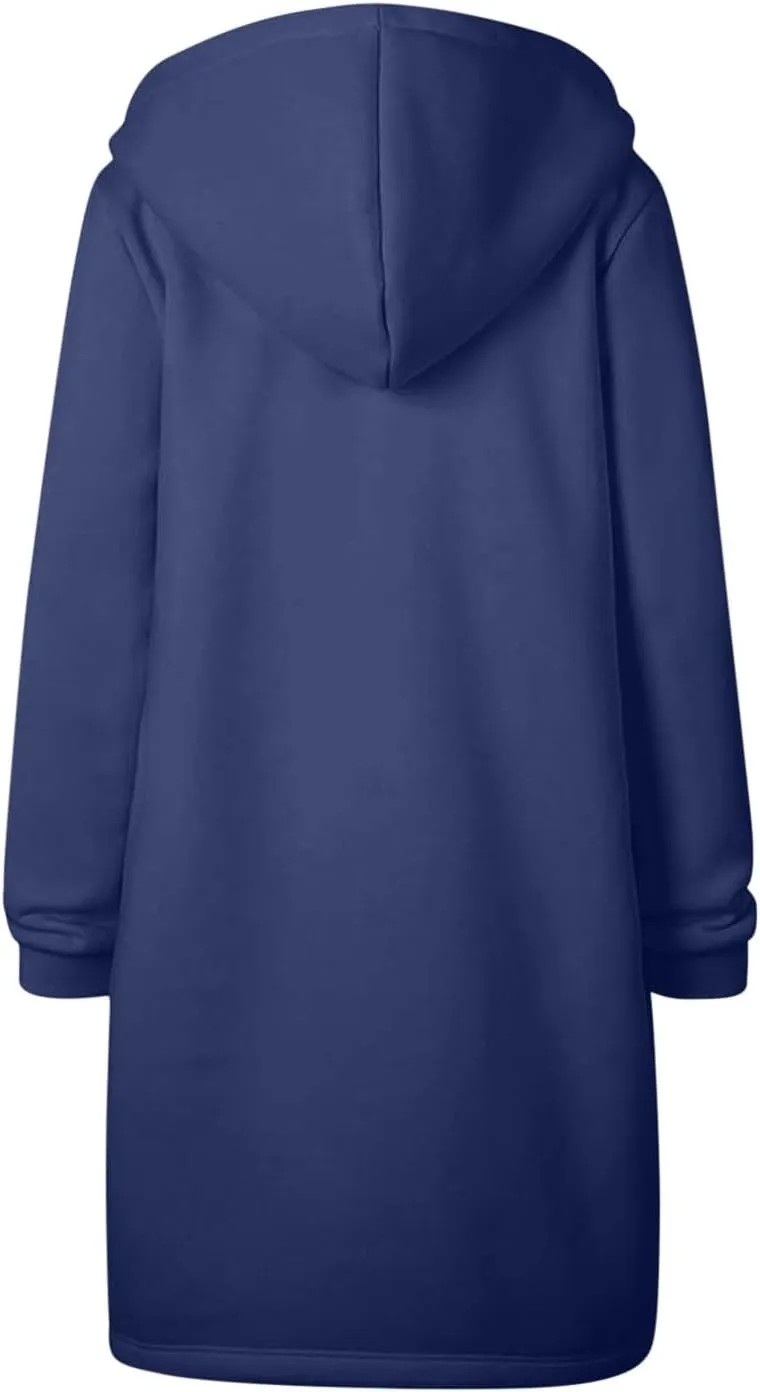 Womens Casual Full Zip Up Hoodie Long Sleeve Hooded Long Sweatshirt Comfortable Casual Pockets Tunic Jacket