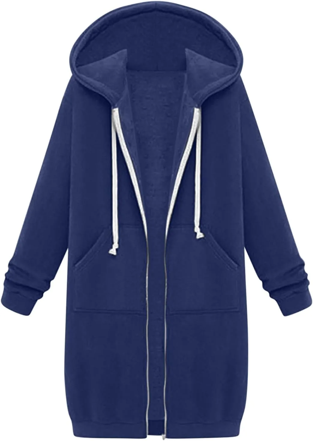 Womens Casual Full Zip Up Hoodie Long Sleeve Hooded Long Sweatshirt Comfortable Casual Pockets Tunic Jacket