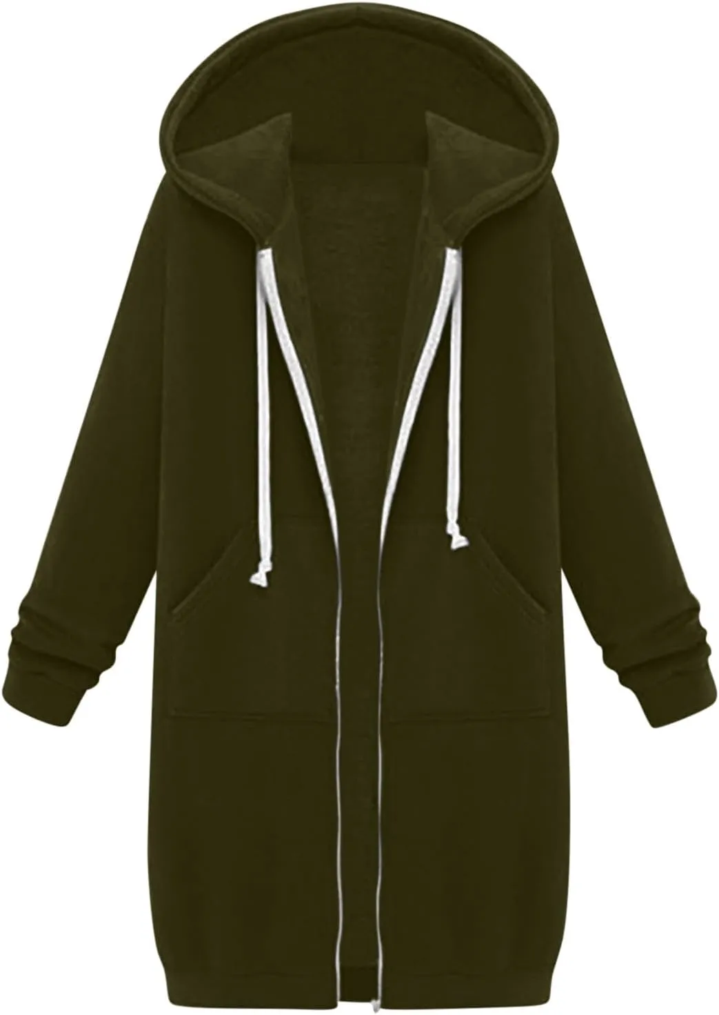 Womens Casual Full Zip Up Hoodie Long Sleeve Hooded Long Sweatshirt Comfortable Casual Pockets Tunic Jacket