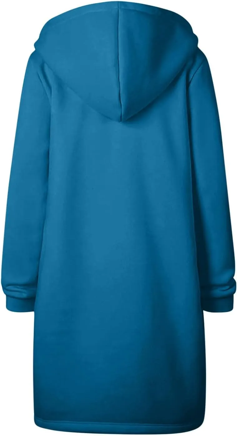 Womens Casual Full Zip Up Hoodie Long Sleeve Hooded Long Sweatshirt Comfortable Casual Pockets Tunic Jacket