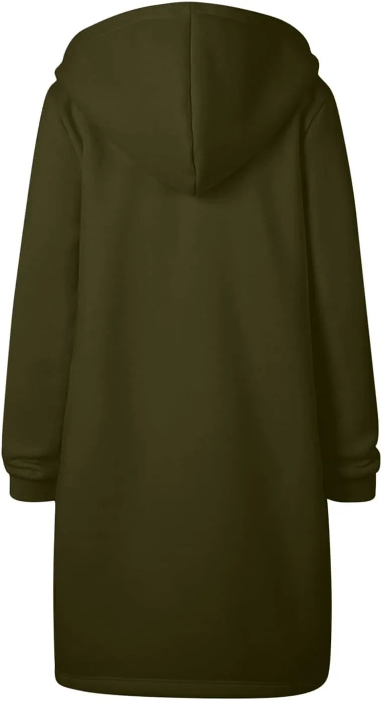 Womens Casual Full Zip Up Hoodie Long Sleeve Hooded Long Sweatshirt Comfortable Casual Pockets Tunic Jacket