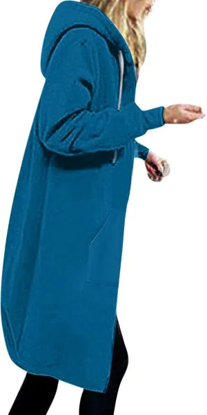 Womens Casual Full Zip Up Hoodie Long Sleeve Hooded Long Sweatshirt Comfortable Casual Pockets Tunic Jacket