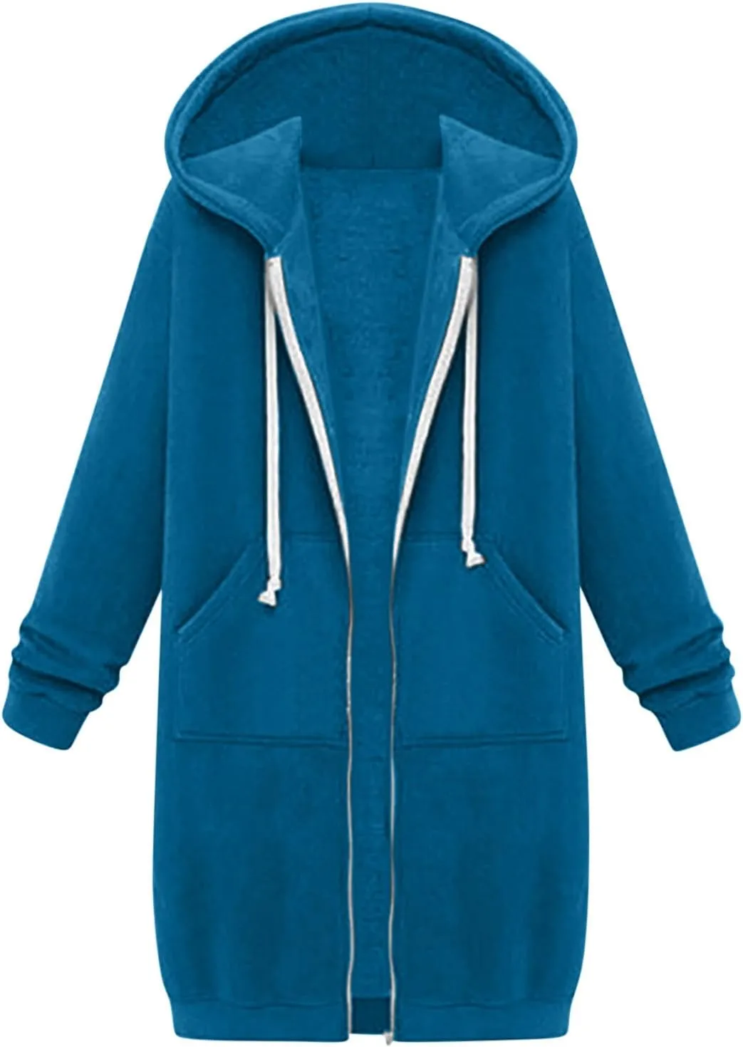 Womens Casual Full Zip Up Hoodie Long Sleeve Hooded Long Sweatshirt Comfortable Casual Pockets Tunic Jacket