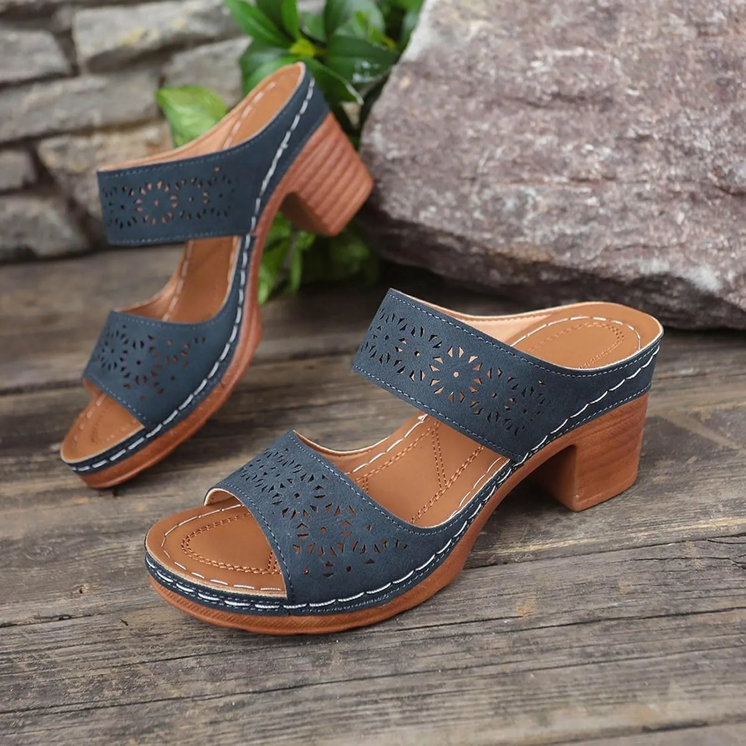 Womens Comfortable Open Toe Crisscross Straps Slip on Wedge Sandals Orthopedic Dressy Comfort Slides Women