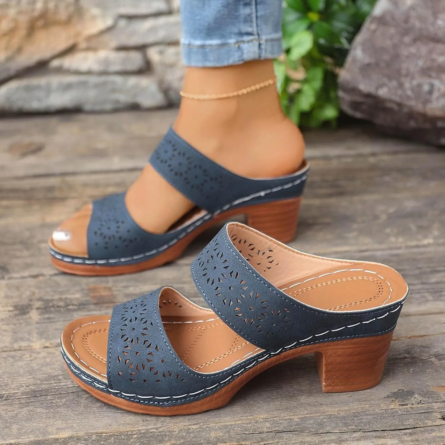 Womens Comfortable Open Toe Crisscross Straps Slip on Wedge Sandals Orthopedic Dressy Comfort Slides Women