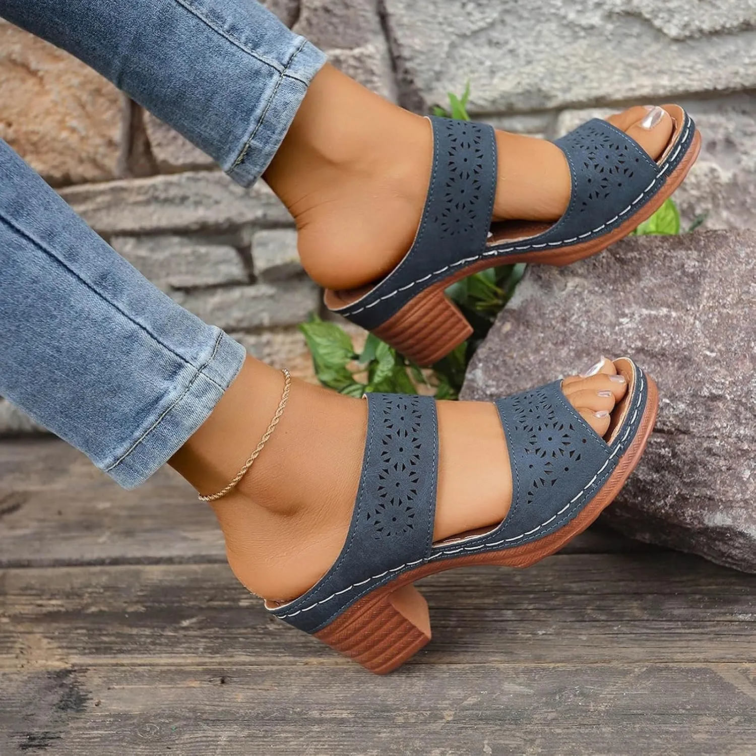 Womens Comfortable Open Toe Crisscross Straps Slip on Wedge Sandals Orthopedic Dressy Comfort Slides Women