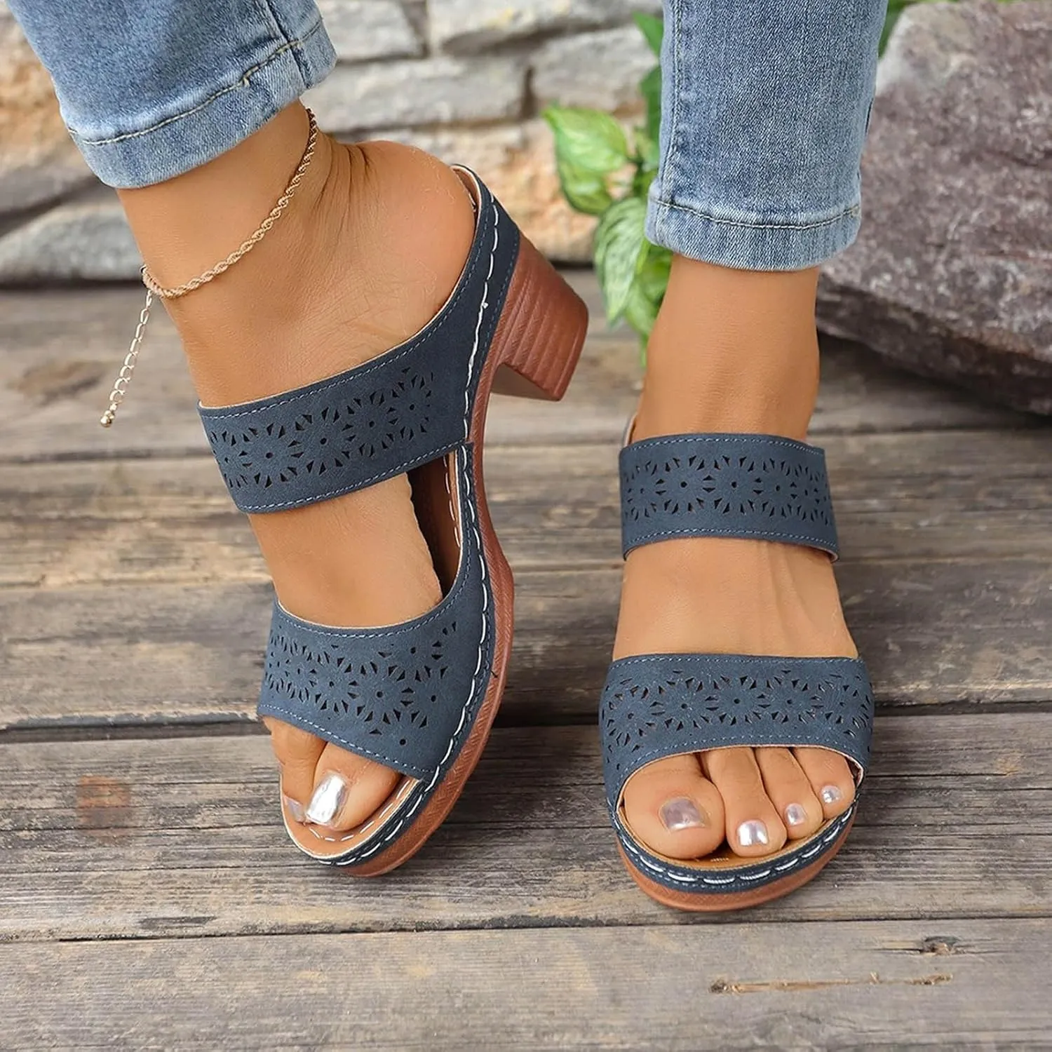 Womens Comfortable Open Toe Crisscross Straps Slip on Wedge Sandals Orthopedic Dressy Comfort Slides Women