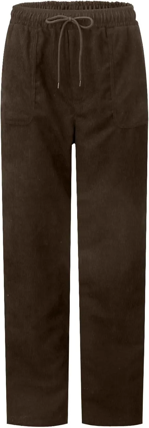 Womens Corduroy Pants Elastic High Waist Straight Leg Pants Casual Comfy Lightweight Cotton Baggy Trousers w/Pockets