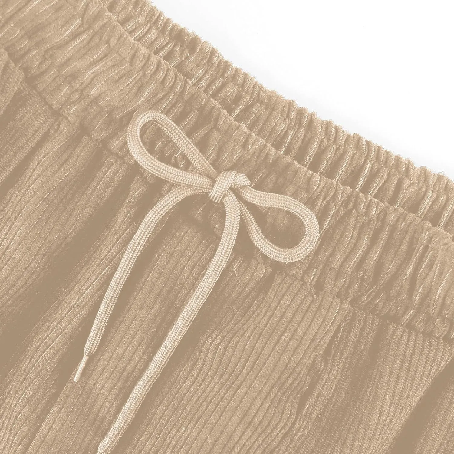 Womens Corduroy Pants Elastic High Waist Straight Leg Pants Casual Comfy Lightweight Cotton Baggy Trousers w/Pockets