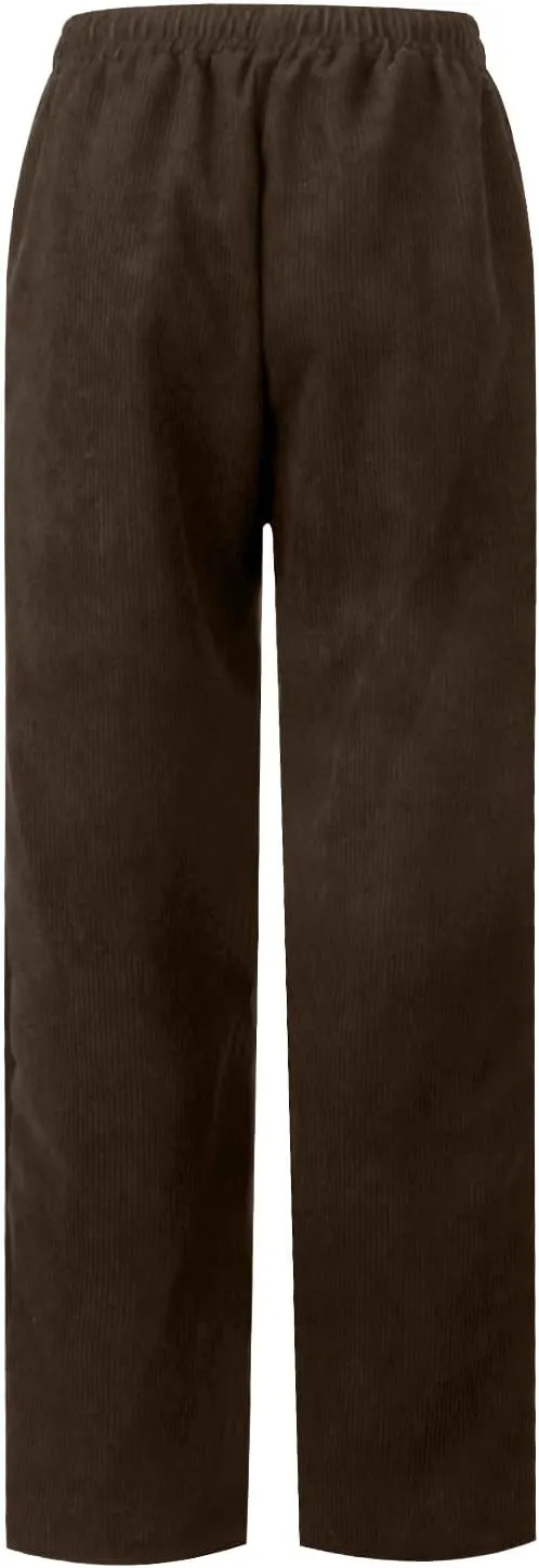 Womens Corduroy Pants Elastic High Waist Straight Leg Pants Casual Comfy Lightweight Cotton Baggy Trousers w/Pockets