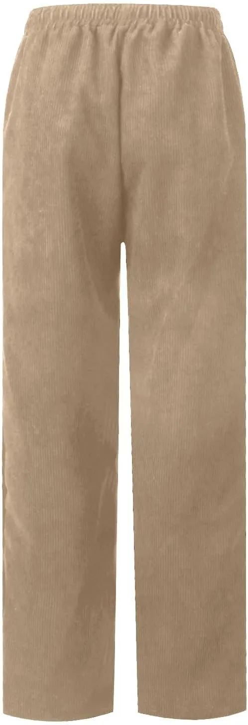 Womens Corduroy Pants Elastic High Waist Straight Leg Pants Casual Comfy Lightweight Cotton Baggy Trousers w/Pockets