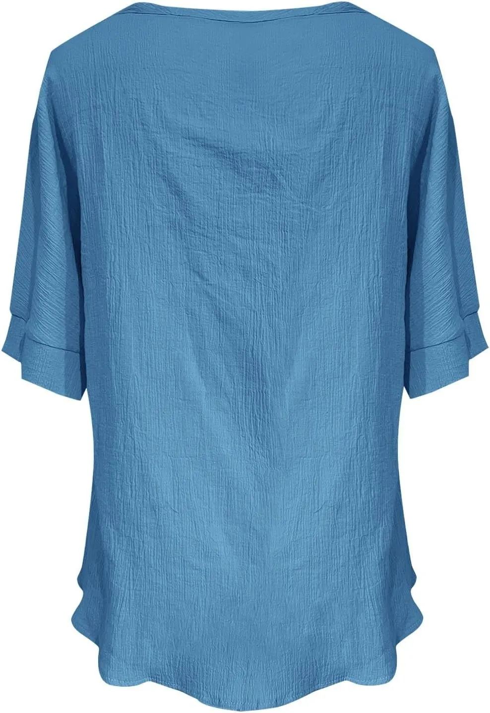 Women's Cotton Linen Shirts 3/4 Sleeve Button V Neck Flowy Tops Casual Loose Fit Solid Breathable Comfy Work Blouses